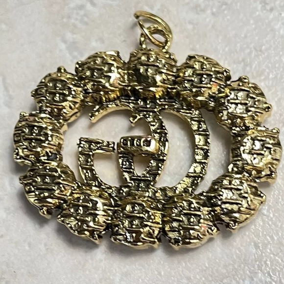 Gucci Large GG Button Crystal Rhinestone Zipper Pull Gold 30mm - Picture 3 of 5